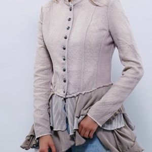 Free People Military Ruffle Jacket Blue-Gray NWOT